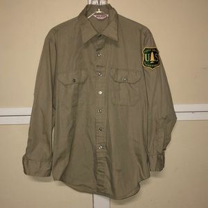 #1225 Lion Forest Ranger button long sleeve khaki shirt Sm